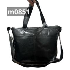 m0851 ブラックレザー トートショルダーバッグ