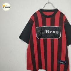 Bear　Tシャツ　刺繍　90sヴィンテージ　USA　ストライプ　赤　黒　半袖