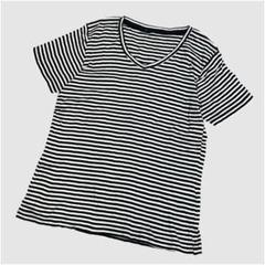 イオン オーガニックコットン100% 半袖Tシャツ〔L L〕Ｖネック ボーダー