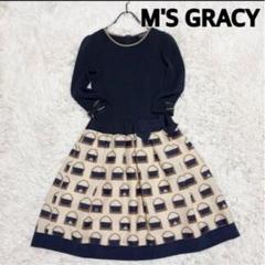 美品 M'S GRACY ベロア リボン 切り替え ワンピース ブラック 36 美品 M'S GRACY ベロア リボン 切り替え ワンピース ブラック 36