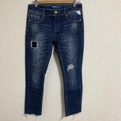 【ブラッパーズ】切りっぱなし ダメージ加工 スリムパンツ スキニー ブルー L