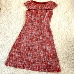 【美品】TOCCA トッカ　ノースリーブ　ひざ丈ワンピース ツイード風　レッド 美品】TOCCA トッカ ノースリーブ ひざ丈ワンピース ツイード風
