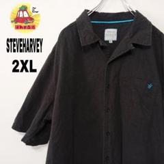 USA古着 STEVE HARVEY　半袖ボタンシャツ2XL　ブラック