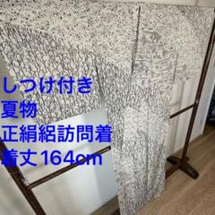 しつけ付　超美品　正絹　夏　呂　絽　訪問着　付け下げ　着物　164 白　黒　木 しつけ付 超美品 正絹 夏 呂 絽 訪問着 付け下げ 着物 164 白 黒