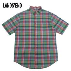 90s LANDS'END チェック シャツ 半袖 ボタンダウン BD 総柄