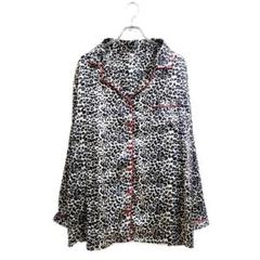 PINK サテンシャツ 長袖 2XL レオパード柄 パイピング おしゃれ 美品