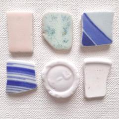 ㊹ 天然シーグラス ◊ シー陶器 タイルmix 瓶底 サーモンピンク 陶器素材