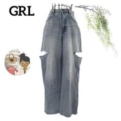 グレイル/カットアウトデザイン ワイドレッグデニムパンツ L ダメージ加工