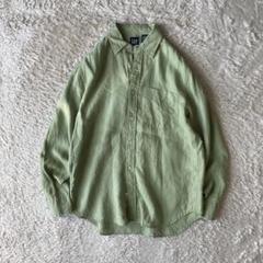 "90s old GAP" linen L/S shirt S green