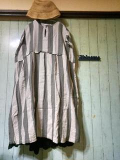底値♪　着用２回　美品　ワイド幅　綿麻　太ストライプOP　プロフで全品見てね