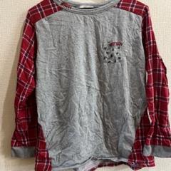 ドラッグストアーズ　drugstores グレーと赤のチェック柄長袖Tシャツ