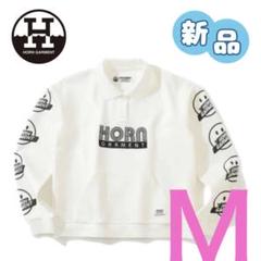 【新品】ホーンガーメント　長袖ポロ　白　Ｍサイズ 新品】ホーンガーメント長袖ポロ白Mサイズ