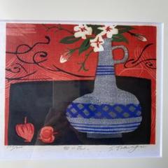 希少】高木志朗「山茶花」1987年作 木版画 額装済み／サイン