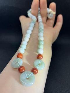 天然Aランク翡翠と南紅瑪瑙(赤瑪瑙)の平安ボタン付きネックレス AB1060