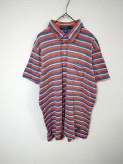 2000年代　ポロバイラルフローレン　ポロシャツ　メンズL　ボーダー柄　オレンジ