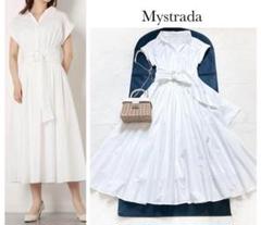 美品 Mystradaマイストラーダ ボリュームギャザーシャツワンピース 白