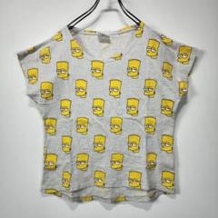 シンプソンズ　フレンチスリーブ　総柄　Tシャツ　M　フェイス　グレー　古着コーデ