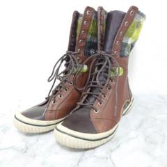 Merrell メレル ブラウン×グリーン チェック レザー ミッドカーフブーツ