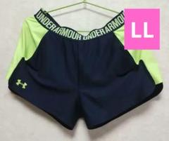 UNDER ARMOUR ショートパンツ ネイビーライムグリーン、レディースLL