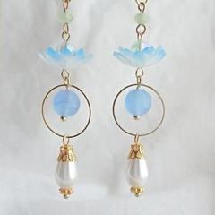 No.25　ハンドメイド　睡蓮　ブルー　ピアス/イヤリング