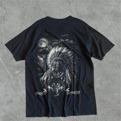 【アートT】ネイティブアメリカン×ウルフ柄 バックプリント精神Tシャツ満月黒XL
