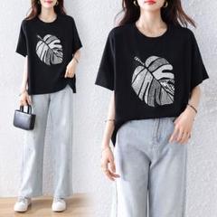 Tシャツ 大きいサイズ カジュアル プリント ゆったり 着痩せ ラウンドネック