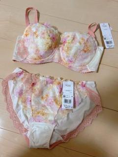 D75 ブラショーツセット 下着 ピンク 刺繍 花柄 レース 清楚
