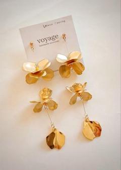 【再販】マットゴールド フラワー ピアス イヤリング ブライダル ハンドメイド