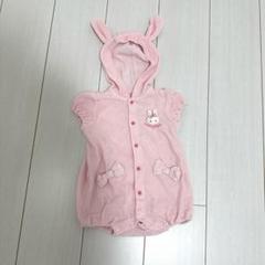 美品⭐︎メゾピアノ♪うさぎ♡もこもこロンパース♬ メゾピアノ 立体うさぎ 70 ウサギ耳付きフード ロンパース