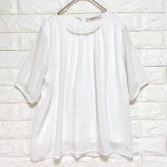 MISCH MASCH ミッシュマッシュ　五分袖ブラウス【M】パール　白