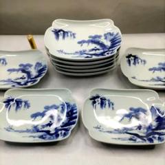 古伊万里　角皿上絵彩色10枚セット 古伊万里 金彩色絵桐に鳳凰図花文大皿 径一尺八寸オーバー 江戸