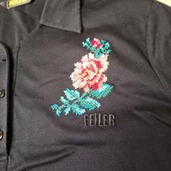 FEILER 花柄刺繍 半袖ポロシャツ 黒
