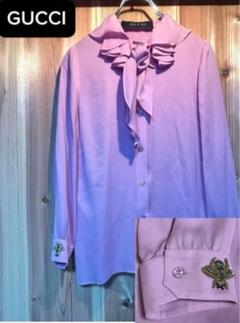 GUCCI シルク シアー ドット ラメ シャツブラウス ボルドー 赤