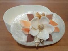 (未使用)貝細工 小物入れ 花モチーフ ハワイシェル　貝殻　楕円形