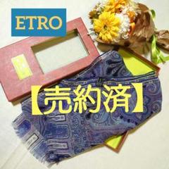 □美品□ETROエトロ□ブルー系シフォンシルク□ペイズリー柄