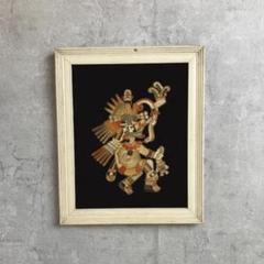 貴重☆アステカ文明ナチュラルな麦わらアート絵　アンティーク壁掛け　マヤ　メキシコ 貴重☆アステカ文明ナチュラルな麦わらアート絵 アンティーク
