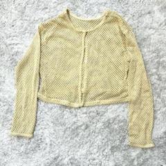 レトロガール⭐️透かし編みカーディガン イエロー フリーサイズ　　レディース