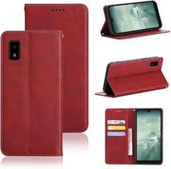 AQUOS wish ケース スマホケース 手帳型 PUレザー 財布型 レッド
