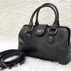 【激レア】 ANNA SUIアナスイ お花モチーフ付 レザーバッグ本革 A4収納 超美品 アナスイANNA SUI ボストンバッグ レザー 30-24071801