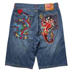 Ed Hardy ロゴ刺繍入り バギー ショートパンツ Grey○関送無料○ Ed Hardy エドハーディー デニム ショートパンツ ショーパン