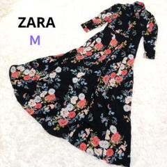 ZARA ザラ マキシ丈 ロングワンピース 青 ブルー 総柄 花柄