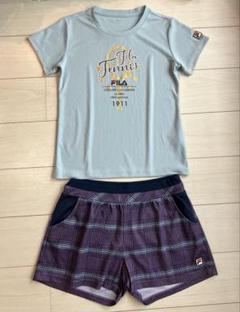 FILAフィラ＊ペールトーンブルートップスとチェック柄ショートパンツ上下セットL FILAフィラ＊ペールトーンブルートップスとチェック柄ショート