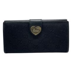 2080 GUCCI グッチ 長財布 ハートロゴ ブラック キャンバス Wホック