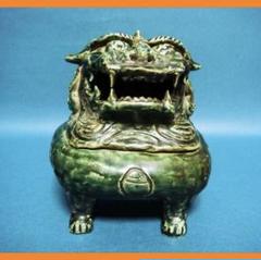 薩摩焼　美人伏香炉 大型 薩摩焼 獅子摘 三足香炉 ※口に欠けあり（壽官銘 薩摩焼 金