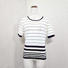 courreges クレージュ ボーダー柄ニットトップス 半袖（40）
