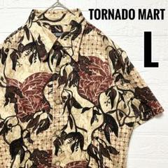 トルネードマート　シャツ　半袖　総柄　タイト　花柄　ベージュ　【L】
