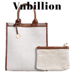 Vnbillion レザーパイピングキャンバス縦型トートバッグ