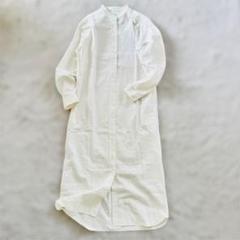 フィナモレ バンドカラー　コットン　ロング　シャツワンピース 上質　長袖　白 フィナモレ バンドカラーコットンロングシャツワンピース 上質長袖白
