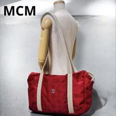 MCM ロングショルダーバッグ ヴィセトス柄 ジャガード織ナイロン 赤