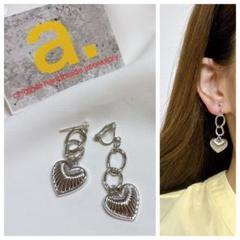2374-1☺︎2連チェーンとハートのシルバーピアス☺︎